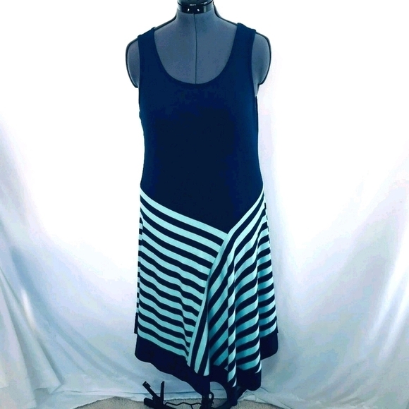 New Directions Navy & Light Blue Stripe Dress - Picture 1 of 9